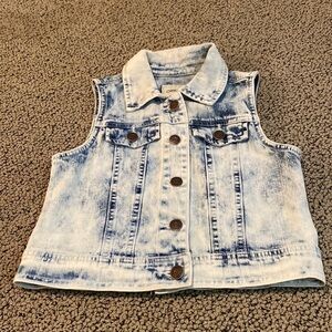 NWOT Cherokee Denim Washed Jean Button Down Vest Size Girls Medium 7/8